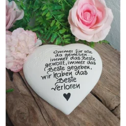 Gedenkstein, Grabschmuck, Grabstein, 15 x 14 cm, Trauer, Herz, Spruch, Immer für alle, Beton, frostfest,