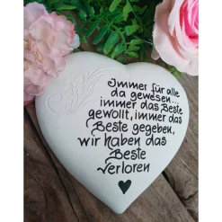 Gedenkstein, Grabschmuck, Grabstein, 15 x 14 cm, Trauer, Herz, Spruch, Immer für alle, Beton, frostfest,