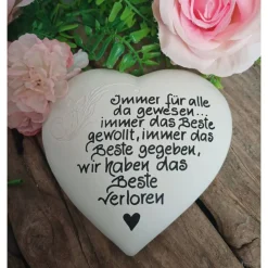 Gedenkstein, Grabschmuck, Grabstein, 15 x 14 cm, Trauer, Herz, Spruch, Immer für alle, Beton, frostfest,