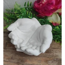 Gedenkstein, Grabstein, Grabschmuck, Hände, 16 x 14 cm, Hand, Beton, Trauer, Rose