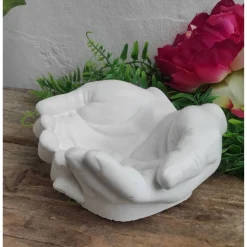 Gedenkstein, Grabstein, Grabschmuck, Hände, 16 x 14 cm, Hand, Beton, Trauer, Rose