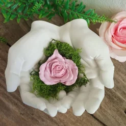 Gedenkstein, Grabstein, Grabschmuck, Hände, 16 x 14 cm, Hand, Beton, Trauer, Rose