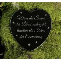 Gedenkstein Herz Grabschmuck Marmor Sterne Gravur Trauerspruch Sonne des Lebens - Grabdekoration
