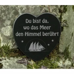 Gedenkstein Herz Grabschmuck Segelschiff Meer Spruch Gravur - maritime Grabdekoration