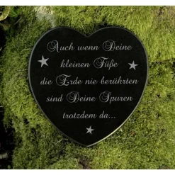 Gedenkstein Herz Grabschmuck Sternenkind Gravur - Spruch Auch wenn Deine kleinen Füße - Marmor