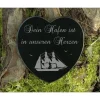 Gedenkstein Herz Segelschiff Hafen maritimer Grabschmuck Gravur auf Marmor Grabdekoration
