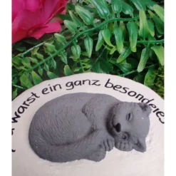 Gedenkstein, Tiergrabstein, Gedenkstein Katze, Tiergrabstein, 11 x 9 cm, Trauer,  Beton, frostfest. Katze