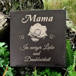 Gedenktafel/ Grabschmuck aus Schiefer, Rose, Personalisiert