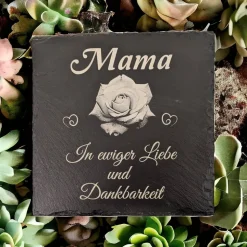 Gedenktafel/ Grabschmuck aus Schiefer, Rose, Personalisiert