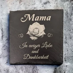 Gedenktafel/ Grabschmuck aus Schiefer, Rose, Personalisiert