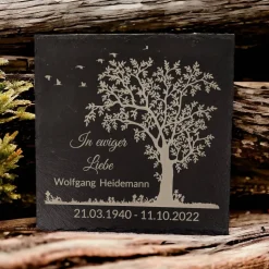Gedenktafel/ Grabschmuck aus Schiefer, Baum, Personalisiert