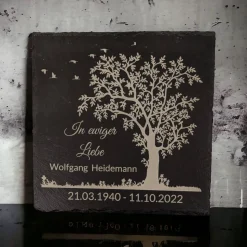 Gedenktafel/ Grabschmuck aus Schiefer, Baum, Personalisiert