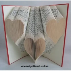 gefaltetes Buch "3 Herzen" als Geschenk für Hochzeit / Jahrestag / Valentinstag / Geburtstag / Weihnachten oder als Deko