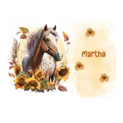 gefüllte Federmappe mit Name | Schulmäppchen mit Pferd gelb