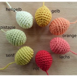 gehäkelte Eier aus Biobaumwolle in 29 Farben, Handarbeit