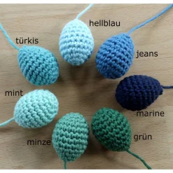 gehäkelte Eier aus Biobaumwolle in 29 Farben, Handarbeit