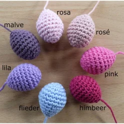 gehäkelte Eier aus Biobaumwolle in 29 Farben, Handarbeit