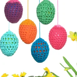 Gehäkelte Ostereier zum Aufhängen – 6 Stück Handarbeit Osterdeko, Baumwolle