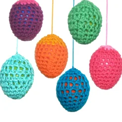 Gehäkelte Ostereier zum Aufhängen – 6 Stück Handarbeit Osterdeko, Baumwolle