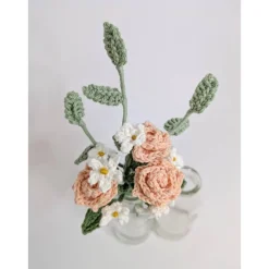 gehäkelter Miniblumenstrauß rosa Rosen | Vintagedekoration | Geschenkidee Hochzeitstag | kleine Aufmerksamkeit