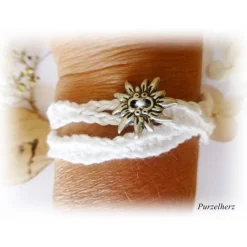 Gehäkeltes Wickelarmband mit Edelweiß - Freundschaftsarmband - weiß