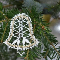 geklöppelter Christbaumschmuck Glocke 5 weiß-gold