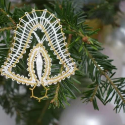 geklöppelter Christbaumschmuck Glocke 2 weiß-gold