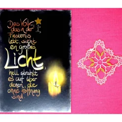 Geklöppeltes Ornament 6,5cm weiß-gold aus Leinengarn und Goldfaden mit Drahtstabilisierung