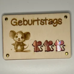 Gelaserte Geldgeschenkkarte "Geburtstagsmäuse" aus Sperrholz – Das perfekte Geschenk zum Geburtstag!
