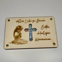 Gelaserte Geldgeschenkkarte "betendes Mädchen" aus Sperrholz – Das perfekte Geschenk zur Kommunion oder Konfirmation!