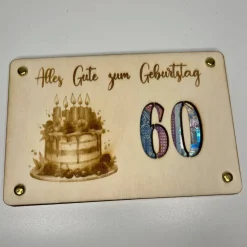 Gelaserte Geldgeschenkkarte mit Jahreszahl aus Sperrholz – Das perfekte Geschenk zum Geburtstag!
