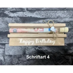 Geldgeschenk • Geburtstag • Reagenzglas • Geschenkverpackung aus Holz • Eiche • Klötzchen
