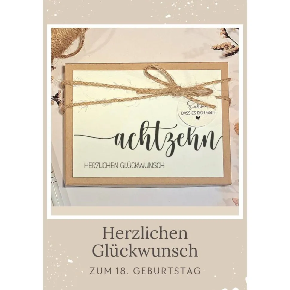 Geldgeschenk 18. Geburtstag – Personalisierte Geschenkbox mit Karte & Baumwollsäckchen