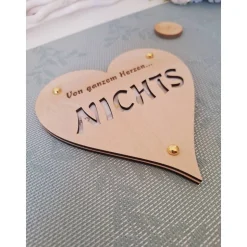 Geldgeschenk – Holzkarte „Nichts“ in Herz- oder Rechteckform