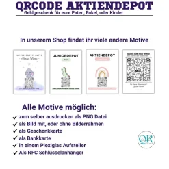 Geldgeschenk | Meine Erste Aktie | Personalisierte Aktie ETF Kryptowährung QrCode Geschenkkarte | Motiv Löwe