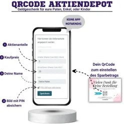 Geldgeschenk | Meine Erste Aktie | Personalisierte Aktie ETF Kryptowährung QrCode Geschenkkarte | Motiv Löwe