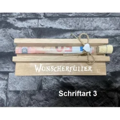 Geldgeschenk • Wunscherfüller • Reagenzglas • Geschenkverpackung aus Holz • Eiche • Klötzchen