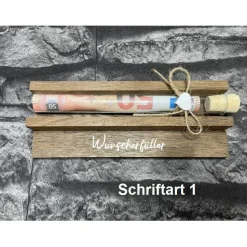 Geldgeschenk • Wunscherfüller • Reagenzglas • Geschenkverpackung aus Holz • Räuchereiche • Klötzchen