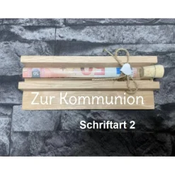 Geldgeschenk • Zur Kommunion • Reagenzglas • Geschenkverpackung aus Holz • Eiche • Klötzchen