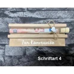 Geldgeschenk • Zur Kommunion • Reagenzglas • Geschenkverpackung aus Holz • Eiche • Klötzchen