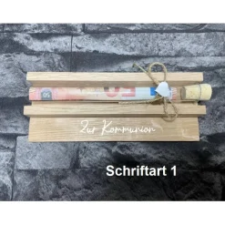 Geldgeschenk • Zur Kommunion • Reagenzglas • Geschenkverpackung aus Holz • Eiche • Klötzchen