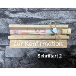 Geldgeschenk • Zur Konfirmation • Reagenzglas • Geschenkverpackung aus Holz • Eiche • Klötzchen