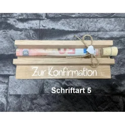 Geldgeschenk • Zur Konfirmation • Reagenzglas • Geschenkverpackung aus Holz • Eiche • Klötzchen