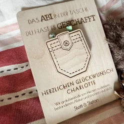 Geldgeschenk "Abitur bestanden" Glückwunschkarte aus Holz, Geschenkverpackung personalisiert