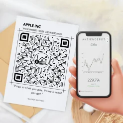 Geldgeschenk Aktie ETF Kryptowährung | Personalisiert | QrCode Postkarte DIN A6 inkl. Briefumschlag und Anhänger