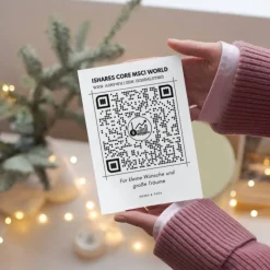 Geldgeschenk Aktie ETF Kryptowährung | Personalisiert | QrCode Postkarte DIN A6 inkl. Briefumschlag und Anhänger