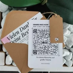 Geldgeschenk Aktie ETF Kryptowährung | Personalisiert | QrCode Postkarte DIN A6 inkl. Briefumschlag und Anhänger