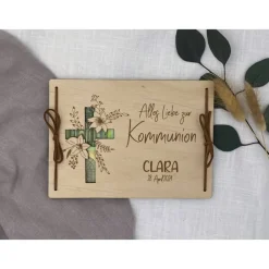 Geldgeschenk aus Holz , personalisiertes Geldgeschenk zur Kommunion, Kommuniongeschenk, Geschenk Taufpaten, Holzkarte