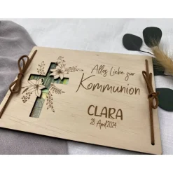 Geldgeschenk aus Holz , personalisiertes Geldgeschenk zur Kommunion, Kommuniongeschenk, Geschenk Taufpaten, Holzkarte