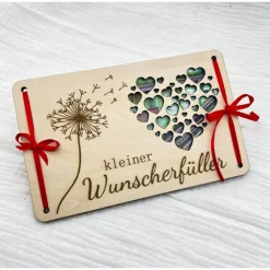 Geldgeschenk aus Holz Kleiner Wunscherfüller Geldgeschenk Pusteblume Geldkarte aus Holz